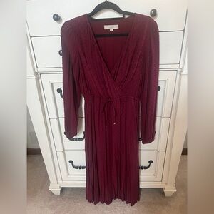 LOFT cranberry Red Long Sleeve Dress